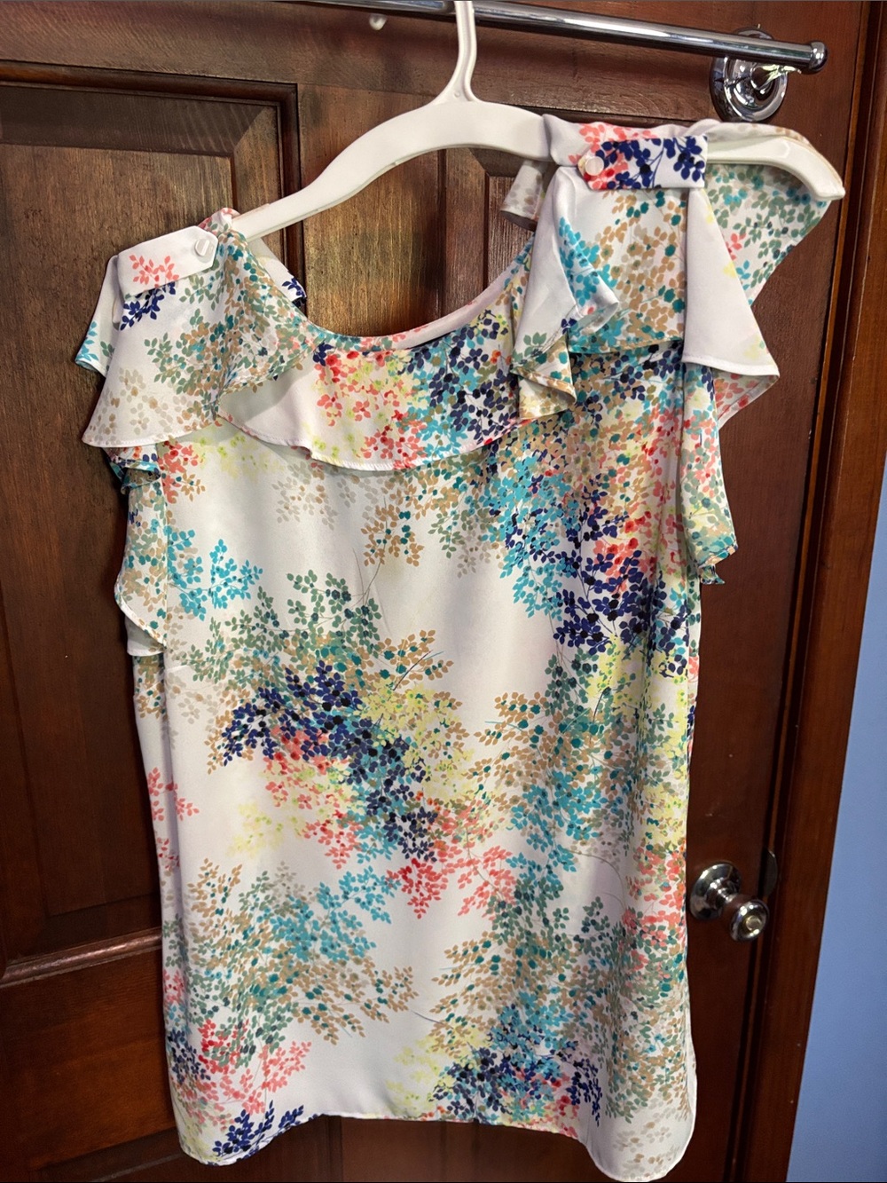 Floral Ruffle One-Shoulder Top in Multi-Color